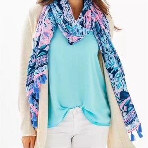 Lilly Pulitzer Blue & Pink Scarf Vibrant Colors